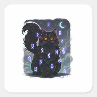 Adesivo Quadrado Familiar Persa - Gato de Bruxas do Halloween