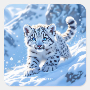 Adesivo Quadrado Fantasia Bebe Leopardo de Neve Fofo