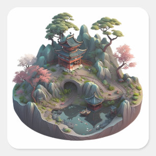 Adesivo Quadrado Fantasia Chinesa Cólvora 3D Paisagem Praça