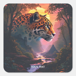 Adesivo Quadrado Fantasia de Leopardo Fofo ao Pôr do Sol