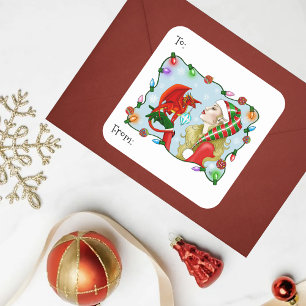 Adesivo Quadrado Fantasia do Dragão Vermelho da Loira de Natal