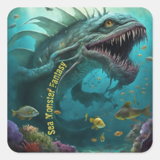 Adesivo Quadrado Fantasia do Monstro do Mar de Convite de Aniversár