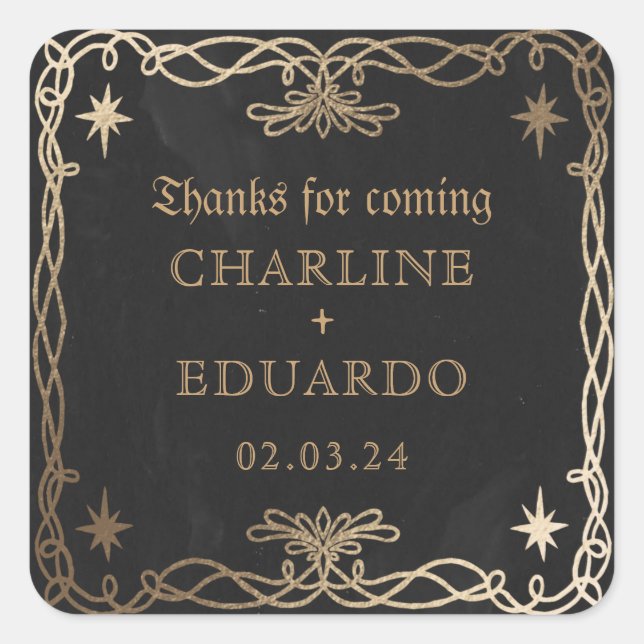 Adesivo Quadrado Fantasia Gótica Dourada Casamento de Ivy (Frente)