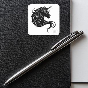 Adesivo Quadrado Fantasia Unicórnio Tribal Preto Minimalista Branco