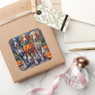 Adesivo Quadrado Fantasias de Halloween para English Setter fazendo