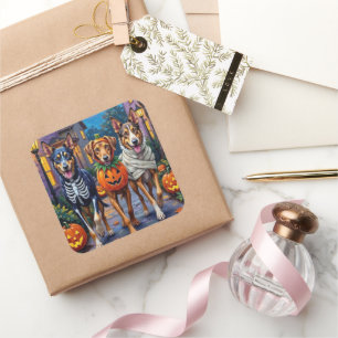 Adesivo Quadrado Fantasias de Halloween para Irish Wolfhound Trick-