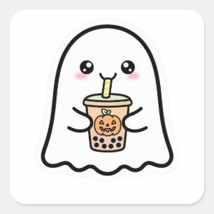 Adesivo Quadrado Fantasma Bonito Abóbora de Halloween Boba