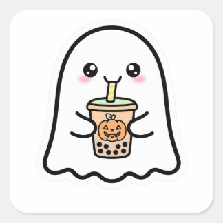 Adesivo Quadrado Fantasma Bonito Abóbora de Halloween Boba