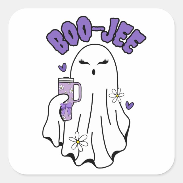 Adesivo Quadrado Fantasma de Boo-Jee Cute Halloween com 40oz Tumble (Frente)