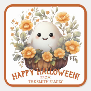 Adesivo Quadrado Fantasma de Halloween Personalizado Bonito