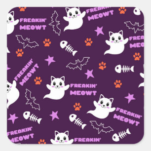 Adesivo Quadrado Fantasma do Gato Halloween