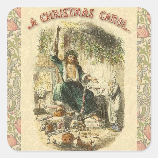 Adesivo Quadrado Fantasma do Natal Presente Scrooge (Frente)