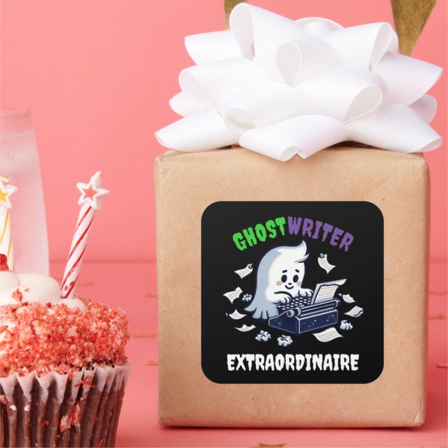 Adesivo Quadrado Fantasma Engraçado Escritor Fantasma (Festa)