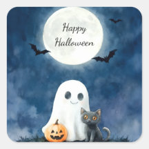 Fantasma Fofo e Gato Preto no Halloween