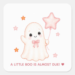 Adesivo Quadrado Fantasma Little Boo Chás de Bebê de Halloween Ro