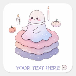 Adesivo Quadrado Fantasma Pastel Adorável de Halloween Kawaii Rosa 
