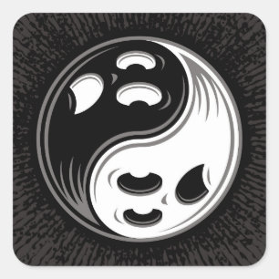 Adesivo Quadrado Fantasma Yin Yang Black e White