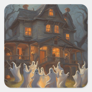 Adesivo Quadrado Fantasmas dançam em Yard da Casa Assombrada no Hal