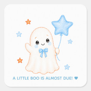 Adesivo Quadrado Fantasminha Boo Chás de Bebê de Halloween Azul