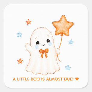 Adesivo Quadrado Fantasminha Boo Chás de Bebê de Halloween Laranj