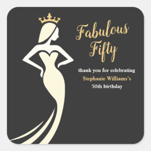 Adesivo Quadrado Fantástica Rainha dos Cinquenta Aniversário de 50 