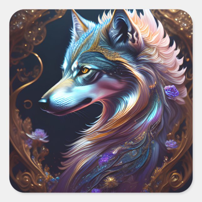 Adesivo Quadrado Fantastical Starry Wolf (Frente)