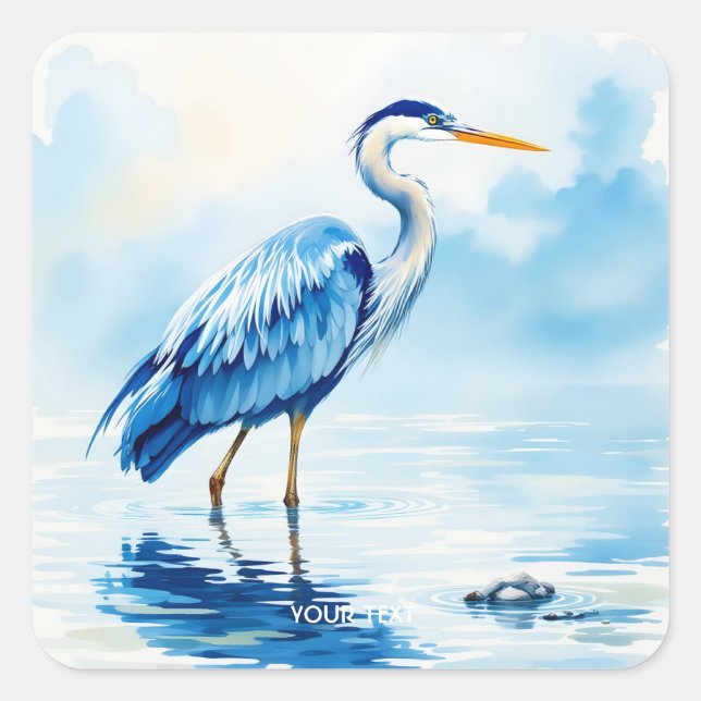 Adesivo Quadrado Fantasy Bird Blue Watercolor (Frente)