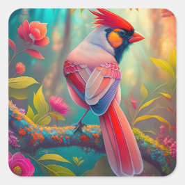 Adesivo Quadrado Fantasy Birds Male Cardinal