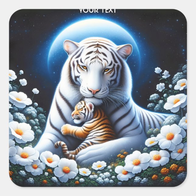 Adesivo Quadrado Fantasy - Bonita Mãe, Bebê Tigres (Frente)