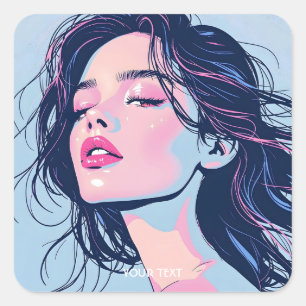 Adesivo Quadrado Fantasy - Bonita Menina Azul Rosa