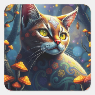 Adesivo Quadrado Fantasy Colorida Cat Stickers