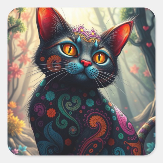 Adesivo Quadrado Fantasy Colorida Cat Stickers (Frente)