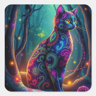 Adesivo Quadrado Fantasy Colorida Cat Stickers