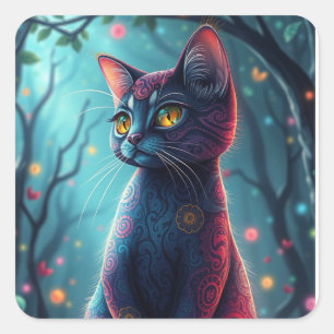 Adesivo Quadrado Fantasy Colorida Cat Stickers