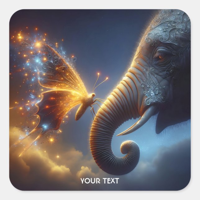 Adesivo Quadrado Fantasy Cuja borboleta é Elefante (Frente)