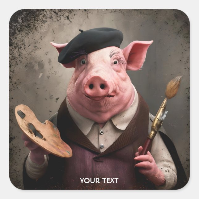 Adesivo Quadrado Fantasy Cute Artiter Painter Pig (Frente)