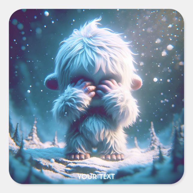 Adesivo Quadrado Fantasy Cute Baby Yeti Winter (Frente)