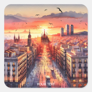 Adesivo Quadrado Fantasy Cute Barcelona Sunset View