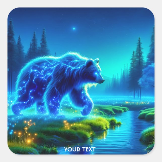 Adesivo Quadrado Fantasy Cute Bear River Meadow (Frente)