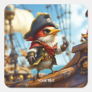 Adesivo Quadrado Fantasy Cute Bird Pirate
