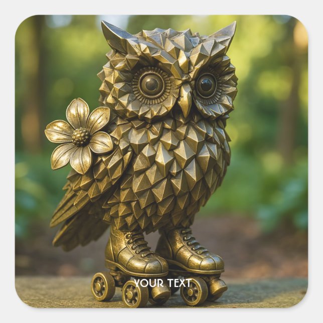Adesivo Quadrado Fantasy Cute Brass Owl Skates (Frente)