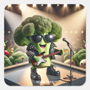 Adesivo Quadrado Fantasy Cute Broccoli Tocando Violão