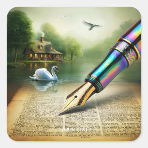 Adesivo Quadrado Fantasy Cute Caneta Lake Swan