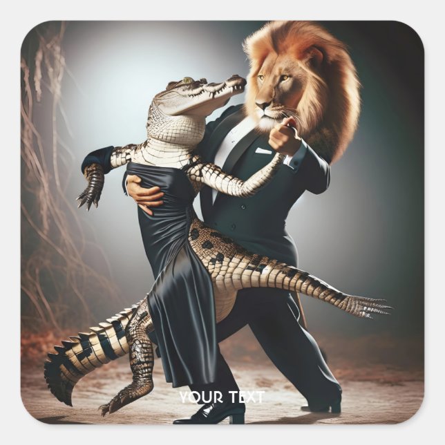 Adesivo Quadrado Fantasy Cute Crocodile Lion Tango (Frente)