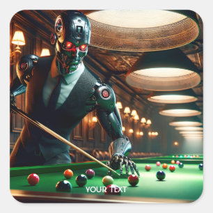Adesivo Quadrado Fantasy Cute Cyborg Jogando Snooker