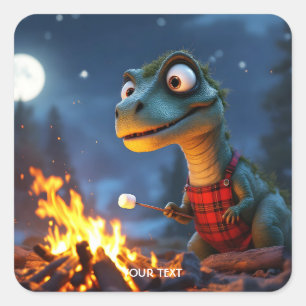 Adesivo Quadrado Fantasy Cute Dino Campfire Moon