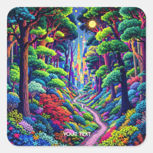 Adesivo Quadrado Fantasy Cute Forest And City