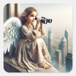 Adesivo Quadrado Fantasy Cute Girl Binocular