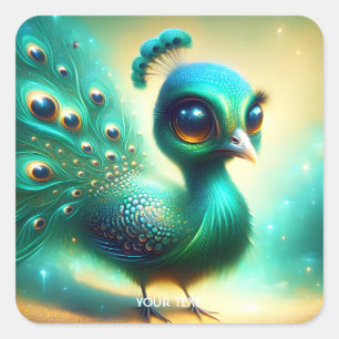 Adesivo Quadrado Fantasy Cute Green Baby Peacock