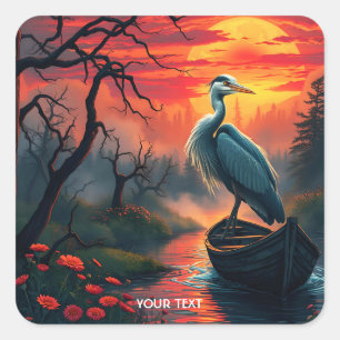 Adesivo Quadrado Fantasy Cute Heron Evening Lake